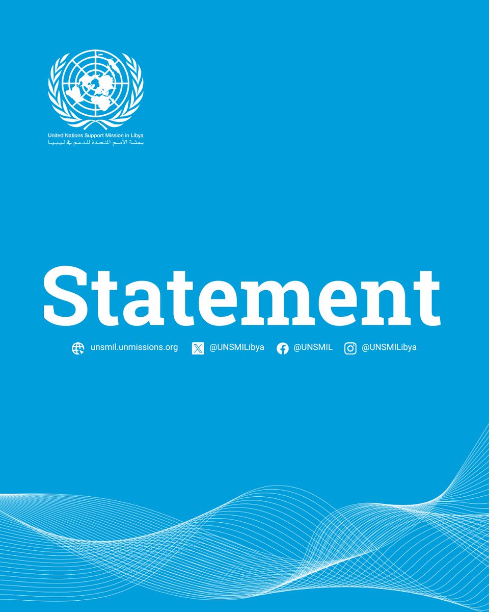 UNSMILibya's tweet photo. UNSMIL refutes allegations of migrant resettlement to Libya
TRIPOLI—The United Nations Support Mission in Libya (UNSMIL) has taken note of the demonstrations held outside its offices and the offices of the United Nations High Commissioner for Refugees (UNHCR). The United Nations affirms the rights of all Libyans to access accurate information and to express their views peacefully and in accordance with Libyan and international laws. Peaceful expression and dialogue are essential to addressing public concerns. However, in order for meaningful dialogue to take place, there must be the intent on the part of all parties to engage in good faith towards constructive  and sustainable outcomes. 
UNSMIL is concerned about the spread of misinformation, disinformation and hate speech regarding the work of the UN in Libya, which has contributed to heightened tensions and incitement against UN national and international staff.
The UN in Libya reiterates that none of its agencies, including UNHCR, implement any resettlement programmes to Libya. Allegations to the contrary are categorically false. UNHCR works with the Libyan authorities and the international community, with full respect for Libyan sovereignty, to identify solutions outside Libya for people fleeing war, conflict and persecution, including evacuation to third countries, and voluntary return when the conditions permit.
UNSMIL strongly condemns any incitement to violence, threats against United Nations personnel, and acts of vandalism and/or attacks against United Nations staff, premises, and property. There is no justification for violence or intimidation, which we know is not in line with Libyan culture and tradition. All parties are urged to respect the inviolability of United Nations premises, its personnel, and its property and assets in accordance with international law. 
The Mission expresses its appreciation to the competent Libyan authorities in Tripoli for their efforts to maintain public order and ensure the safety and security of protesters as well as the United Nations personnel and facilities.