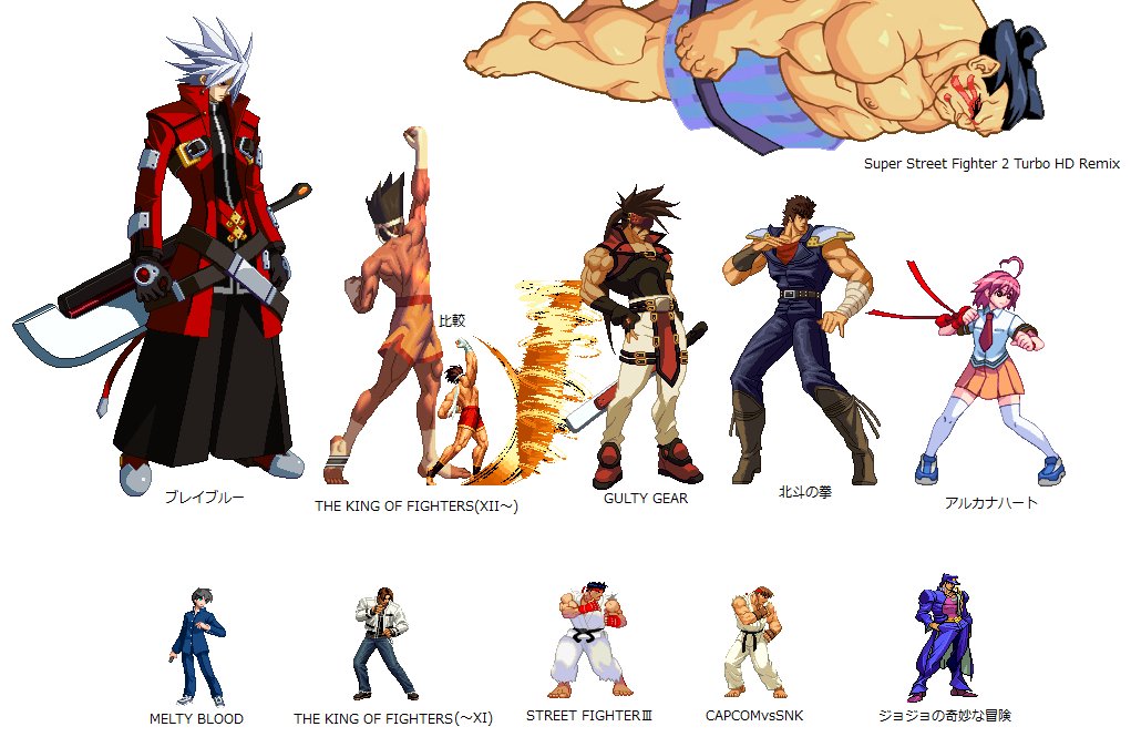 MaskedDragonM's tweet photo. @haalaphrodyke The sprites are about the same size as the 2D Guilty Gear games' sprites which were made for 480p. King of Fighters 12 and 13 also originally have an overall resolution of 720p but it was still obvious the sprites were lower res than that https://t.co/xy5nxBWPNJ