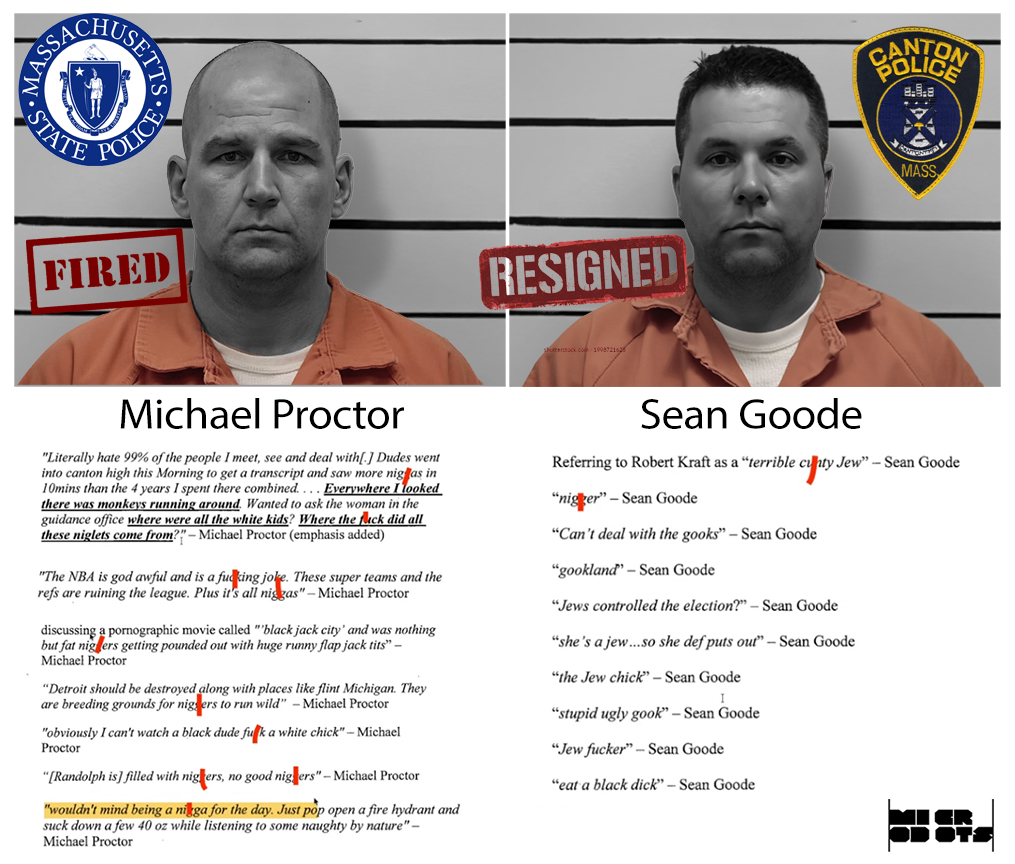 DropMicrodots's tweet photo. FYI this came out today. 2 former cops from Canton, MA disgustingly racists text messages targetting black people. Please raise awareness @BLM_Boston @Mvmnt4BlkLives @NAACP @NAACP_LDF @ColorOfChange @NationalAction @TaNehisiCoats @MsPackyetti @deray @TamikaDMallory @AttorneyCrump @LeeMerrittEsq @DrIbram @sandylocks @RaceForward