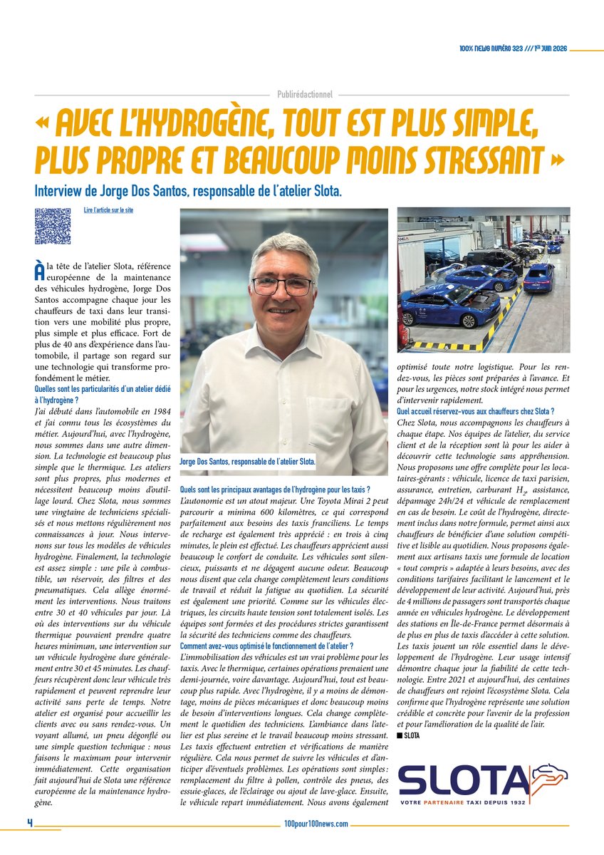 HeleneManceron's tweet photo. 100% NEWS TAXIS N°323 - SPÉCIAL VÉHICULES
PARTENAIRE : « Avec l’hydrogène, tout est plus simple, plus propre et beaucoup moins stressant »
► Jorge Dos Santos, responsable de l’atelier Slota
Lire l’article – https://t.co/sA420gnXxR https://t.co/SRgoMCg1p7