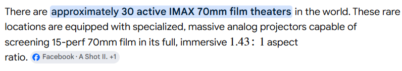 Jonmad's tweet photo. @PalmyrPar There are literally 30 theaters in the entire world that can play the film in true 70mm IMAX.

The advertising for the movie is catering almost entirely to like 0.1% of its audience. https://t.co/SOR9BsMsKN