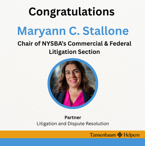 THSHLAW's tweet photo. Congratulations to Maryann Stallone on being named 2026-27 Chair of NYSBA's ComFed Section! Her appointment reflects her longstanding leadership, mentorship, and service to the litigation community. https://t.co/q4GKFHqLUO https://t.co/TsPKOxBIDD