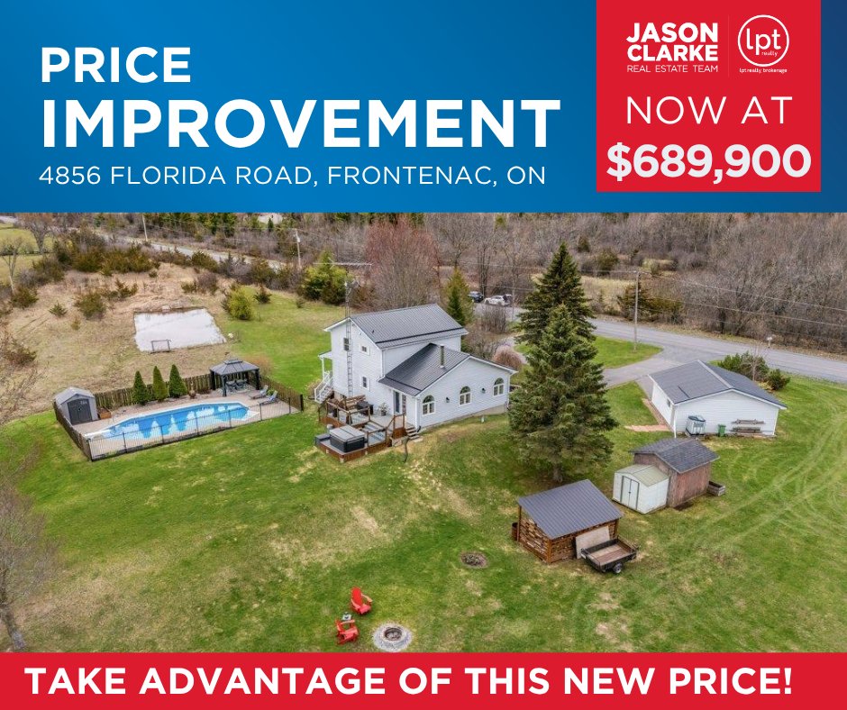JasonClarkeRE's tweet photo. ✨ Price Change

📍4856 Florida Road, Frontenac
💲Now Offered at $689,900
MLS® Number: X13034552

Over 5 acres of privacy, an inground pool, hot tub, private pond, and a beautifully updated home just 15 minutes from Kingston. https://t.co/2GfDMOBWLW