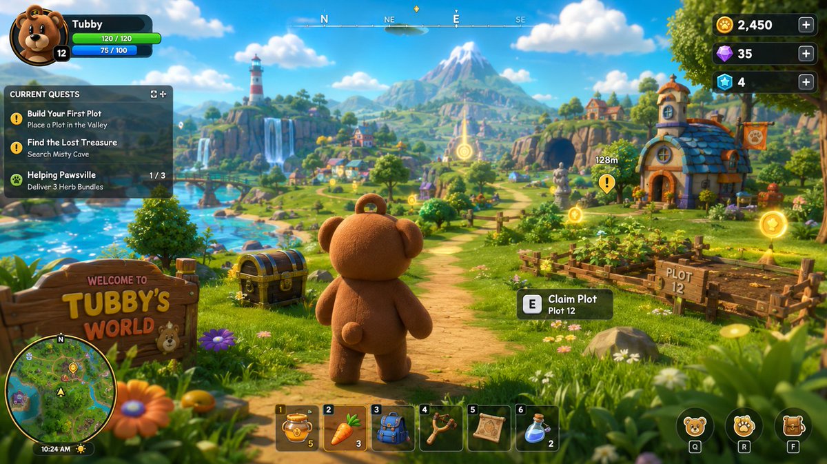 tubby's tweet photo. This is where Tubby goes next.

Tubby’s World is the game layer we want to build around the character: a playable open world where you control Tubby, explore different lands, complete quests, find hidden treasure, and claim plots inside the world.

The Tubby Trail starts with art, memes, and story scenes, then slowly expands into places you can actually walk through, collect from, and build inside.

A meme people can post.
A character people can love.
A world people can enter.

Stay tuned.

$TUBBY