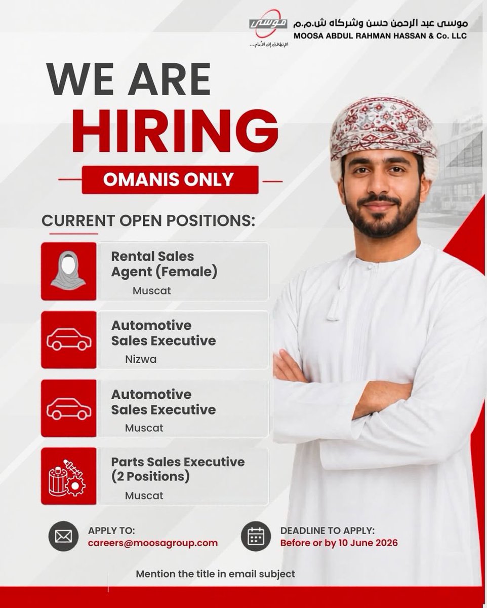 masar_dev's tweet photo. تعلن شركة موسى عبدالرحمن حسن وشركاه عن توفر لديها مجموعة من الشواغر الوظيفية . للتقديم يرجى إرسال السيرة الذاتية إلى البريد الإلكتروني الموضح https://t.co/i7972qVVtc
