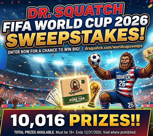 Hunt4Freebies's tweet photo. 🚨Enter to win the Dr. Squatch FIFA World Cup 2026 Sweepstakes! There are 10,016 Prize WINNERS!
🔗👇

https://t.co/xd4tBfc6zn