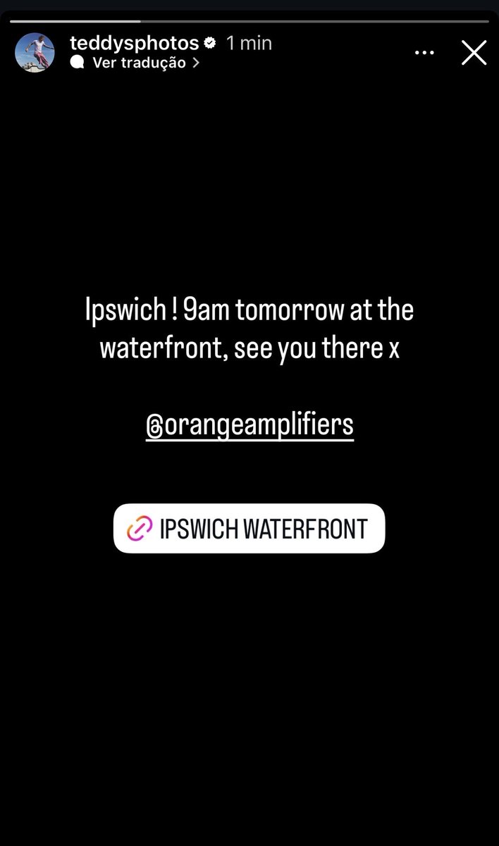 infoedsheeran's tweet photo. 📱 | Ed Sheeran via Stories: “Ipswich! Amanhã, 9h da manhã na orla, vejo vocês lá x”  

9h em Ipswich = 5h da manhã no horário de Brasília. E o link ainda leva direto pra uma localização… o que será que vem aí? 👀 https://t.co/iMFr0eTYqB