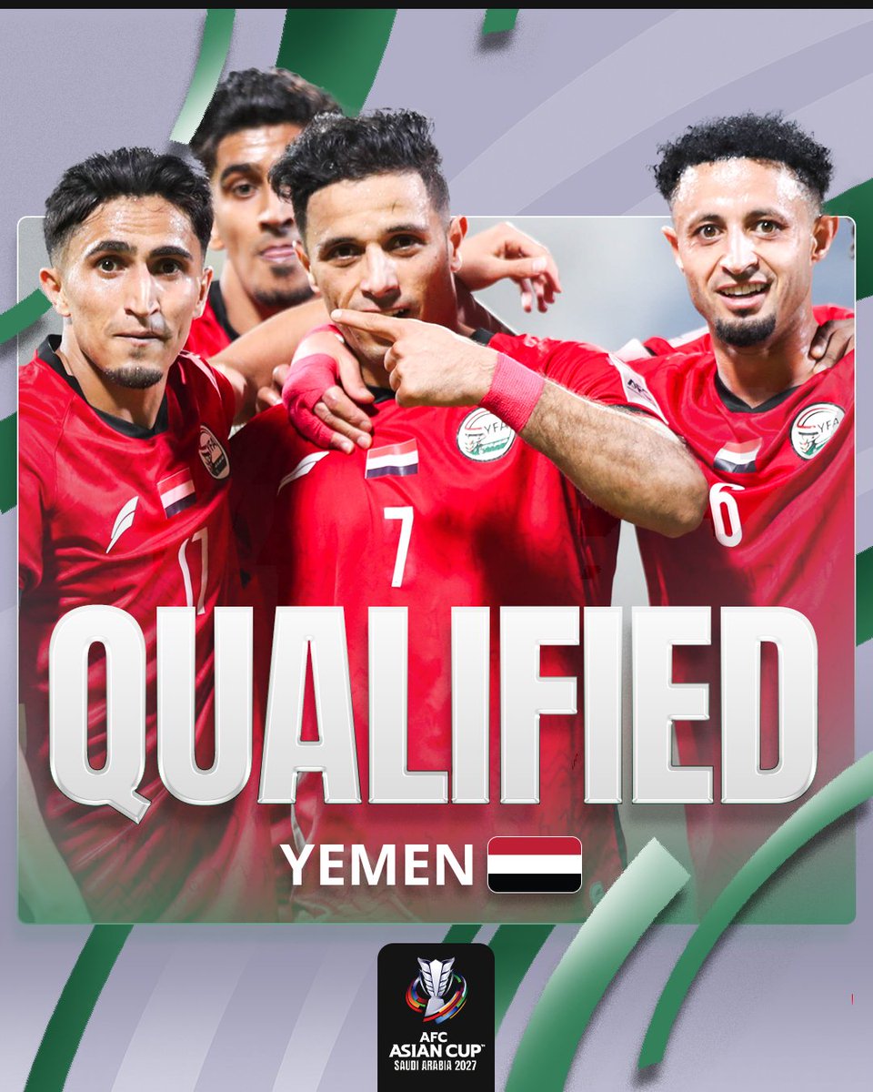 afcasiancup's tweet photo. ✨ 𝐐𝐔𝐀𝐋𝐈𝐅𝐈𝐄𝐃 ✨

𝑫𝒓𝒆𝒂𝒎𝒔 𝒓𝒆𝒂𝒍𝒊𝒔𝒆𝒅 ... 

🇾🇪 Yemen are set to brace the Asian stage! 

#ACQ2027 | #AsianCup2027 https://t.co/KtasORNlva