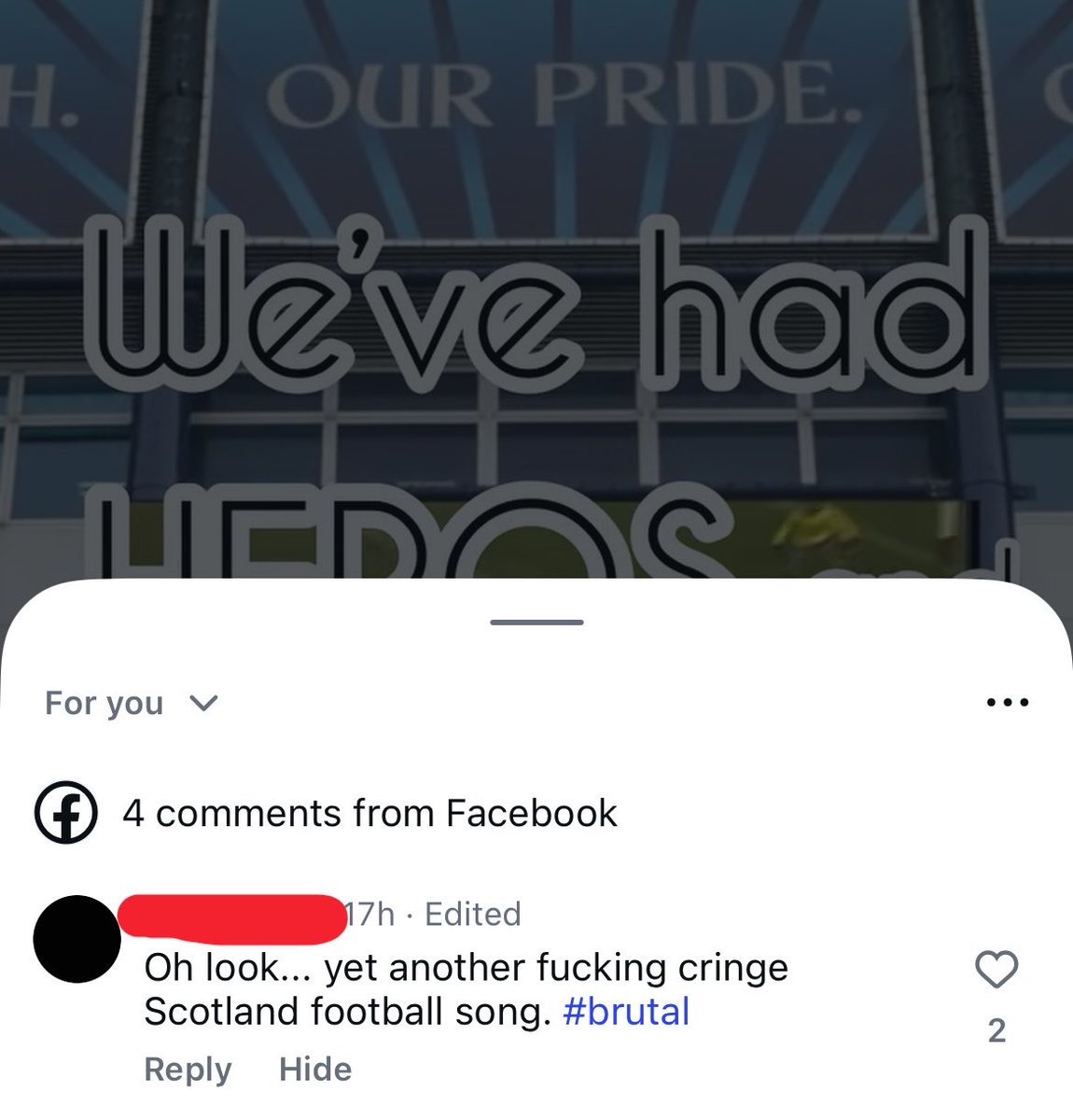 cwhyte25's tweet photo. Was always going to get some pelters for our World Cup song, but at least this guy is consistent with his branding hahaha https://t.co/qQUQYGl2UH