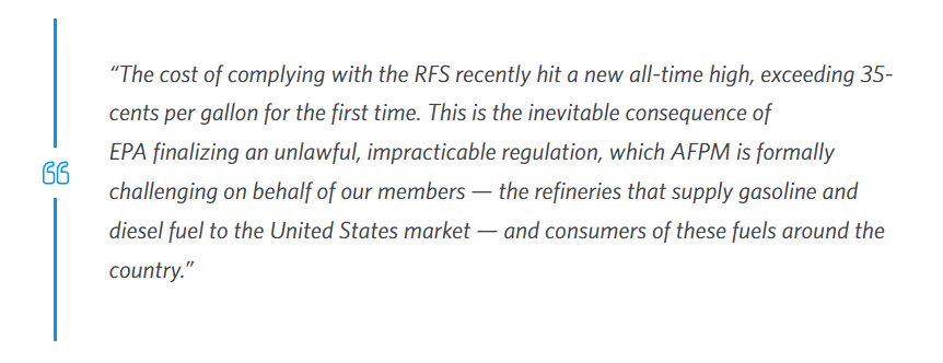AFPMonline's tweet photo. BREAKING: We just sued the Environmental Protection Agency, challenging their finalized 2026-2027 Renewable Fuel Standard (RFS) volumes.

This is the largest and most-expensive RFS in history AND the most-expensive regulation of President Trump’s second term. It’ll cost Americans:

- $106 billion over the next two years
- 26-35 cents per gallon for every gallon of gasoline and diesel supplied to the U.S. market