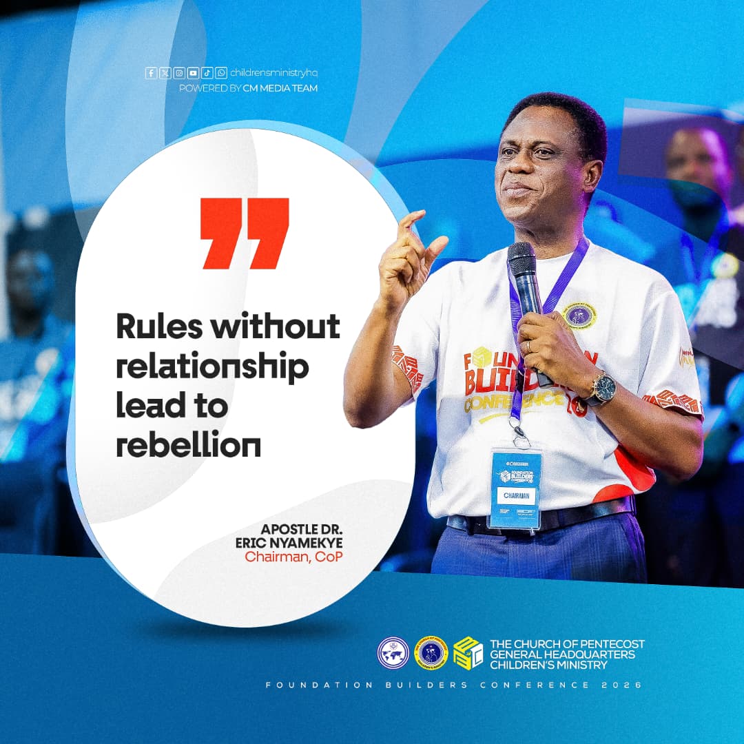 thecophq's tweet photo. Apostle Dr. Eric Nyamekye shared some important quotes with children workers during the ongoing Foundation Builders Conference 2026 at the Pentecost Convention Center. Gomoah Feteh

#Penttvgh  | #FBC26 | #PossessingTheNations https://t.co/6lYWBPJzuH