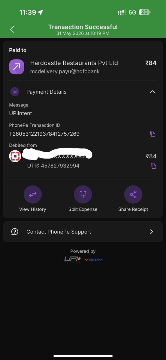 eliteTriVedi's tweet photo. @mcdonaldsindia @PhonePe @NPCI_BHIM It’s been 3+ days since two amounts were debited from my account for a failed McDonald’s order, but no refund has been received yet. Transaction IDs: 457827932994 and 221848046605. Kindly investigate and process the refund at the earliest. https://t.co/f2Z2nq6vQi