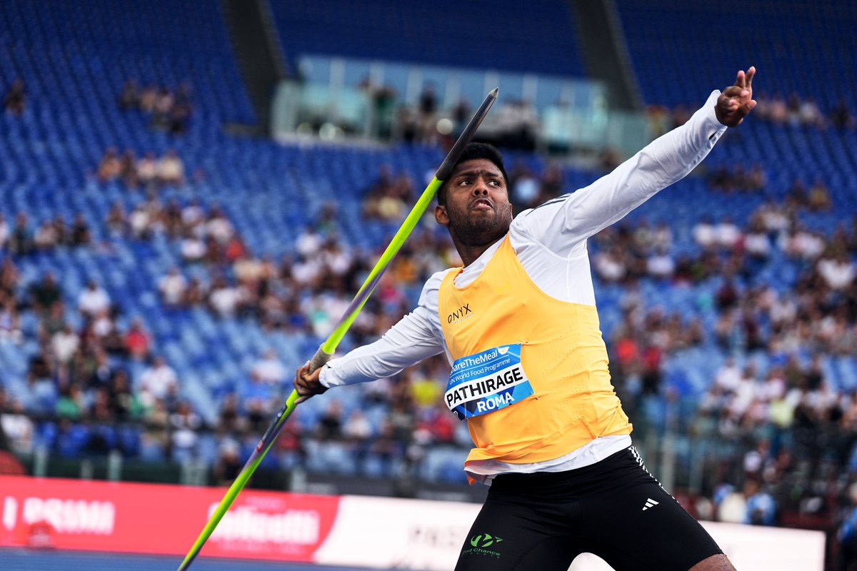 SriLankaTweet's tweet photo. Historic moment for Sri Lankan athletics 🇱🇰🔥
Rumesh Tharanga Pathirage has recorded a massive 92.62m throw at the Rome Diamond League.

🏅 First athlete in the world to break 90m in 2026
🏅 8th-best throw in world history
🏅 World Lead for 2026
🏅 2nd-best throw by an Asian athlete all-time
🏅 First Sri Lankan ever to exceed 90m