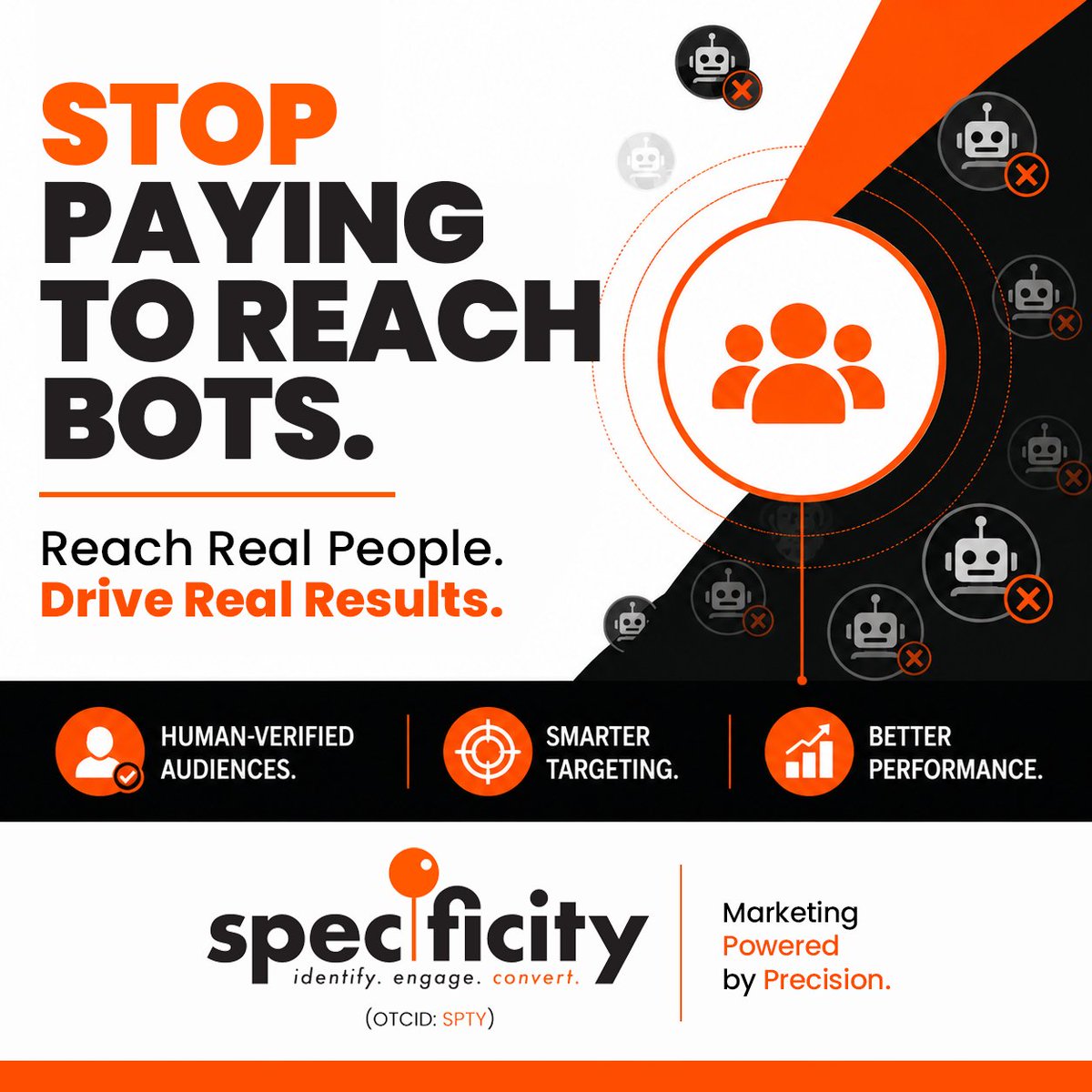 specificityinc's tweet photo. 56% of ad traffic are bots.

Big Tech knows. They just don't care.

You're throwing away your ad budget every time your ads serve to an audience that isn't real.

We built Specificity to fix that. Only verified humans. Only real intent.

https://t.co/EJwHmSKKNk https://t.co/pR179wZDuY