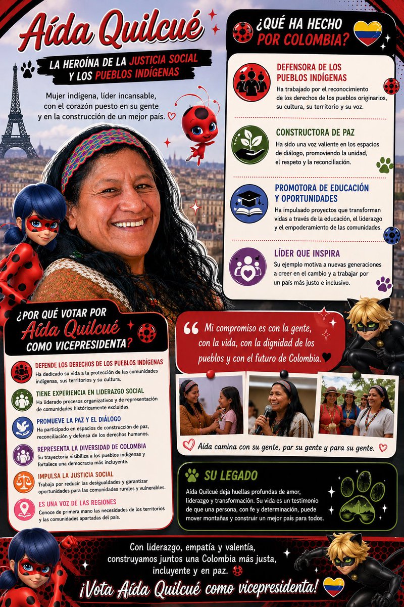 jinkookalien's tweet photo. ¿Quien es Aida Quilcué? Aída Quilcué, la heroína de la justicia social. Ha dedicado su vida a defender los derechos de los pueblos indígenas, promover la paz y dar voz a las comunidades históricamente excluidas #MeLaJuegoPorLaVida #AidaQuilcue https://t.co/x1yKjl9nhO