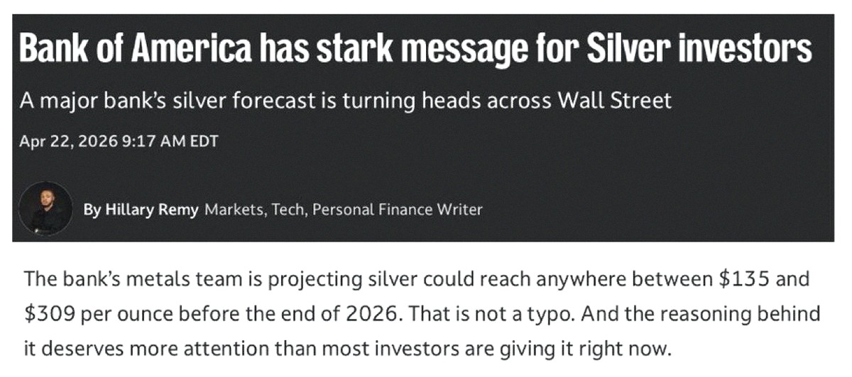nGjLE3UlvG55381's tweet photo. According to Bank of America's Metals Desk, silver could reach $309 by the end of this year 🚨🚨 Holy cow, that's insane 🤯 https://t.co/erH4LlL1tw https://t.co/msyQiRbR2G