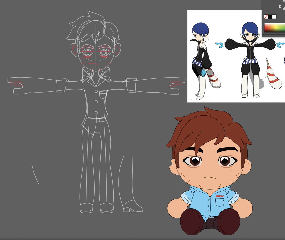 DemoncatBandit's tweet photo. trying to draw my 3 favorite characters from #dispatch in persona 5 tactica chibi/cartoony style the best i can #mechaman #robert https://t.co/j2fiB1iZeP