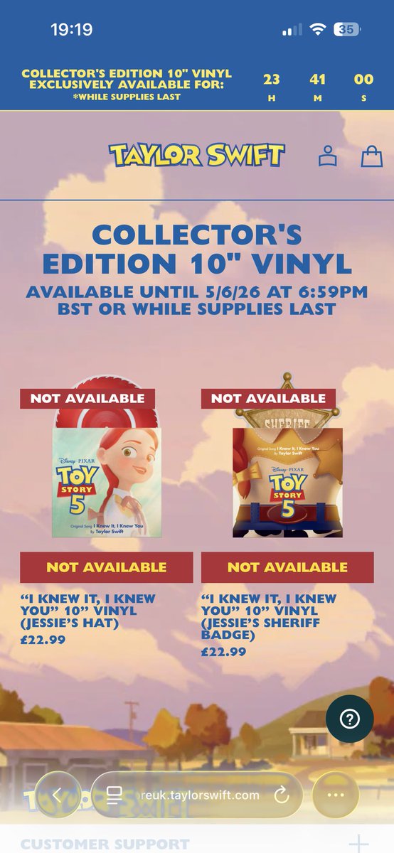 jusTNTmarried's tweet photo. @taylornation13 @Pixar @toystory So they came onto the UK site 18 minutes later and sold out in less than 1 minute … did we get like 4 copies?!! https://t.co/uCopvu0GvO