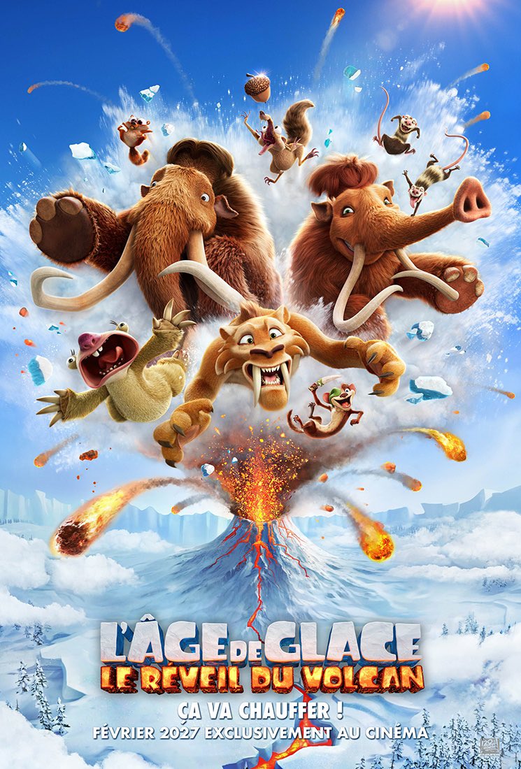 DisneyNext's tweet photo. 🟨 20th Century 

Première affiche pour le nouvel opus de l’Age de Glace : Le Réveil du Volcan 🌋

🎥 au cinéma le 3 février 2027 https://t.co/uGamrajyYC