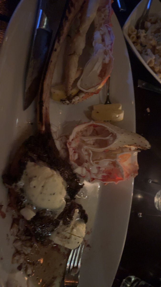 cjstyles5's tweet photo. Once you get to a certain power level, you just want more, more money, more bitches. It truly is intoxicating. Then you want to start building systems that make these experiences better or easier to attain. And that’s where life gets fun.

Tomahawk Steak, W/ King Crab and Lobster Mac on the side.