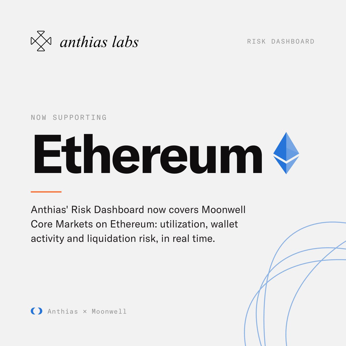 MoonwellDeFi's tweet photo. Anthias' (@anthiasxyz) Risk Dashboard now supports Ethereum.

Track markets, wallet activity, and liquidations in real time.

Check it out: https://t.co/Z1lrUZQgAz https://t.co/KXcllRGMbo