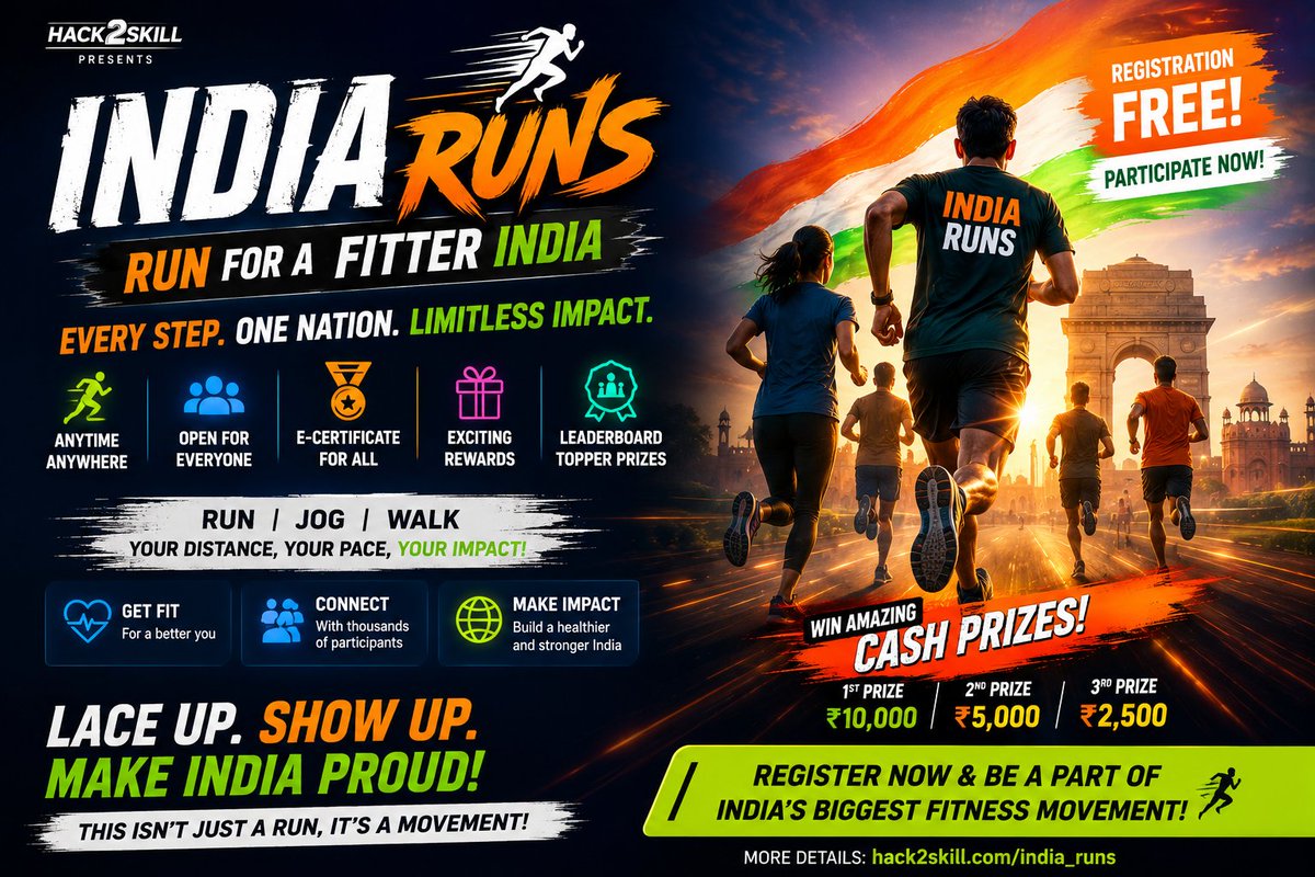 ManglamSen's tweet photo. INDIA.RUNS by Redrob AI &amp; Hack2Skill is more than a hackathon

🔥 Why Participate?
✅ ₹50 Lakh+ Prize Pool
✅ 3 Exciting Tracks

Register Now : https://t.co/ycwWv05SvN https://t.co/pPee8e1PiV