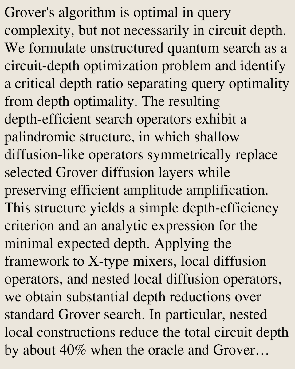QuantumPapers's tweet photo. Palindromic structure of depth-efficient quantum search algorithms

Kun Zhang, Hai-Long Shi, Xiao-Hui Wang, Vladimir Korepin
https://t.co/LXwEEudfz7 [𝚚𝚞𝚊𝚗𝚝-𝚙𝚑] https://t.co/fkwf80i369
