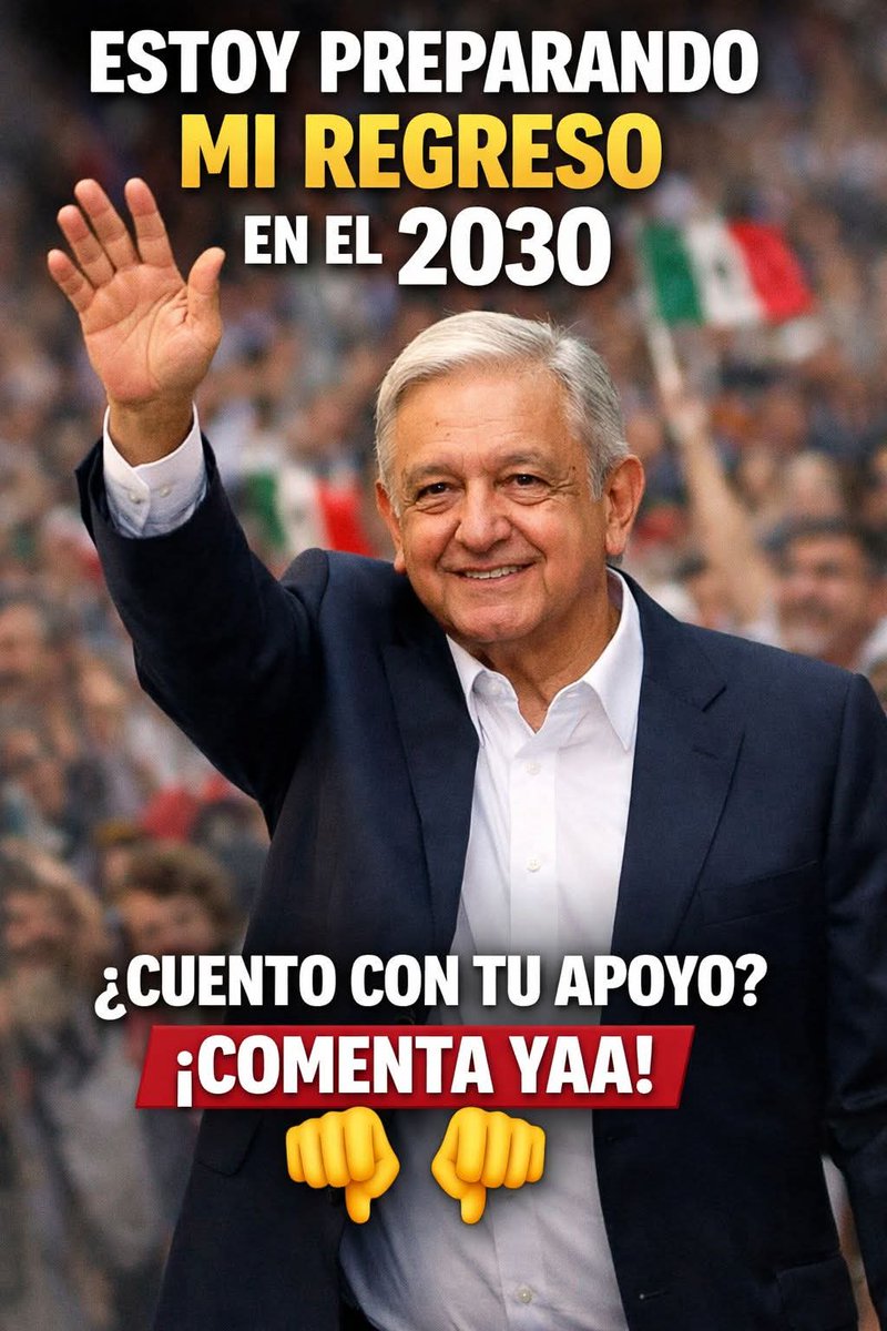 GUSI_ESESOYYO's tweet photo. Se comienza a fortalecer la idea de
#AMLOPresidente2030

Estás de acuerdo que para 2030 @lopezobrador_ este en la lista de la elección presidencial.

#VivaAMLO
#EsUnHonorEstarConObradorYClaudiaHoy https://t.co/Ig3C6gyqb0