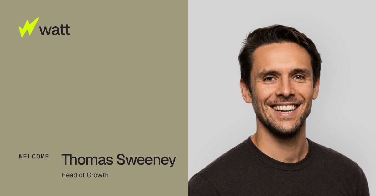 wattdata's tweet photo. Welcome to the team, @tsweens!

Tom joins Watt as our first Head of Growth, leading brand, marketing, and the overall GTM motion as we scale from PMF to category creation to category leadership.

Tom comes most recently from CoinTracker, where he led growth through the company's hypergrowth years. Before that, GTM leadership at Meta, with experience spanning marketing, sales/partnerships, and corp dev at one of the most demanding environments in tech. He's the rare GTM leader who pairs first-principles strategy with world-class taste, (vibe)codes alongside engineers, and treats pipeline as a system rather than a set of plays.

Jared has been after him for months. We're glad he finally said “yes”!