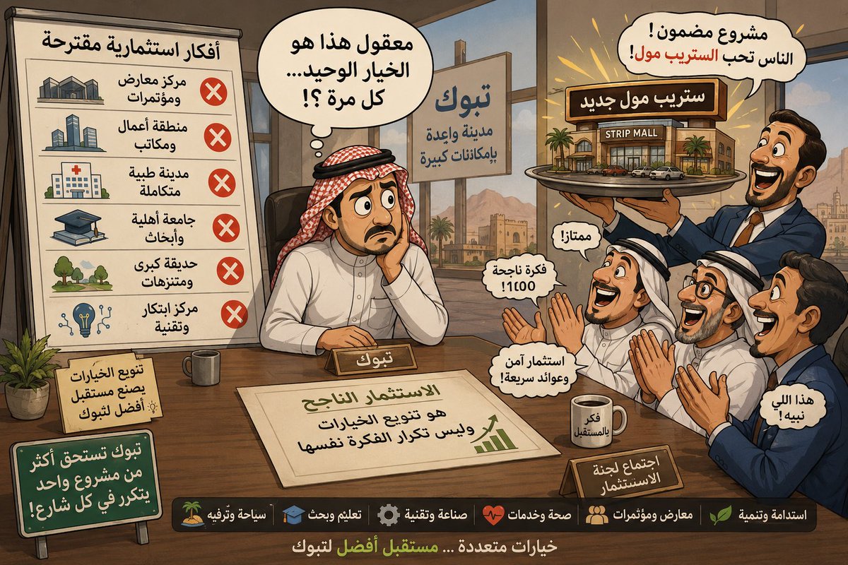Engineer1113's tweet photo. عزيزي المستثمر 

تحية طيبة  

#تبوك مدينة تملك مقومات اقتصادية وسياحية ولوجستية تجعلها من أكثر مدن المملكة امتلاكاً للفرص الاستثمارية المتنوعة ومع ذلك يلاحظ المتابع للسوق المحلي أن جزءاً كبيراً من الاستثمارات الجديدة يتجه نحو نمط متكرر يتمثل في إنشاء الستريب مولات والمجمعات التجارية الصغيرة على امتداد الطرق والمحاور الرئيسية

السؤال الذي يطرح نفسه هنا ليس هل الستريب مول مشروع ناجح أم لا بل هل من المنطقي أن تتحول غالبية الاستثمارات إلى الفكرة نفسها في مدينة تحتاج إلى تنوع اقتصادي أكبر

الاستثمار الناجح لا يعتمد فقط على نجاح المشروع بحد ذاته بل يعتمد أيضاً على دراسة حجم المعروض مقارنة بالطلب الفعلي في السوق فعندما تتكرر المشاريع المتشابهة بشكل كبير تبدأ المنافسة على العدد نفسه من المستأجرين والعملاء مما يؤدي إلى زيادة المساحات الشاغرة وانخفاض القوة التفاوضية للملاك وارتفاع فترات انتظار التأجير

في أي سوق عقاري عندما يزداد المعروض بوتيرة أسرع من نمو الطلب تبدأ العوائد بالتراجع تدريجياً ويصبح المستثمر الجديد في منافسة مباشرة مع عشرات المشاريع المتشابهة التي تقدم المنتج نفسه للفئة نفسها من المستأجرين

تبوك اليوم لا تحتاج فقط إلى المزيد من المساحات التجارية بل تحتاج إلى مشاريع نوعية تضيف قيمة اقتصادية حقيقية للمدينة وتخلق وظائف وفرصاً جديدة وتدعم مكانتها الإقليمية

الفرص الموجودة في تبوك أكبر بكثير من مفهوم الستريب مول التقليدي فهناك فرص في قطاع المكاتب ومساحات الأعمال الحديثة وقطاع التعليم الأهلي والتدريب المتخصص وقطاع الرعاية الصحية والمراكز الطبية المتقدمة وقطاع الضيافة والفنادق والمنتجعات وقطاع الترفيه والسياحة والمؤتمرات والمعارض والخدمات اللوجستية والتقنية

كما أن موقع تبوك الاستراتيجي يمنحها ميزات لا تملكها كثير من المدن فهي البوابة الشمالية الغربية للمملكة وتقع بالقرب من مشاريع ضخمة مثل نيوم وأمالا ومشروع البحر الأحمر وتملك مطاراً دولياً وشبكة طرق تربطها بالأردن ومختلف مناطق المملكة إضافة إلى كونها مركزاً خدمياً واقتصادياً لمنطقة واسعة من شمال المملكة

ومن الناحية السكانية تشهد المدينة نمواً مستمراً وتوسعاً عمرانياً واضحاً ما يفتح المجال أمام مشاريع جديدة تلبي احتياجات مستقبلية وليست فقط احتياجات حالية

التنوع الاستثماري لا يعني إلغاء فكرة الستريب مول بل يعني وضعها ضمن منظومة متوازنة من المشاريع بحيث لا تصبح الخيار الوحيد المطروح أمام المستثمرين

فالمدينة التي تعتمد على نوع واحد من الاستثمارات تفقد جزءاً من قدرتها على النمو بينما المدينة التي تنوع استثماراتها تبني اقتصاداً أكثر قوة واستدامة وتخلق فرصاً أكبر للأفراد والشركات

تبوك تمتلك المقومات والفرص والقدرة على استقطاب مشاريع أكبر وأكثر تأثيراً وما تحتاجه اليوم هو توجيه جزء من رؤوس الأموال نحو قطاعات جديدة تساهم في صناعة قيمة مضافة حقيقية وتمنح المدينة تنوعاً اقتصادياً يواكب طموحاتها ومستقبلها 

تحياتي