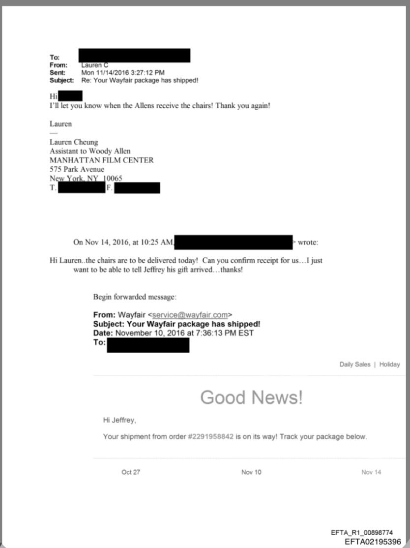 QueenMoneah's tweet photo. From “Woody has been eyeing these chairs” to “ we’re not going to be eating outside in the backyard in November in the 50s.” 

Wayfair shopping and credit card limits for Epsteins girlfriend. Bunch of declined credit cards. LSJ ( Little Saint James ) https://t.co/21Dq06fR6X