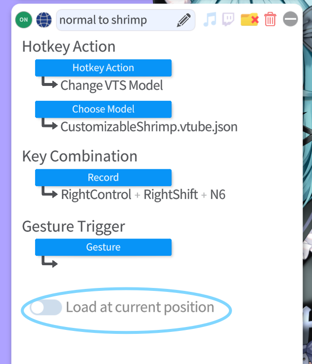 squeakaboop's tweet photo. If you have model change redeems, make sure to toggle this setting off! 

I see so many Vtubers who have a model change redeem and their model moves to a bunch of different positions when it's triggered. If you have this on, your model will load in at the same exact spot the current one is in, which may look weird with zooms and such. Turning it off will make your model load in at the same spot it was at before the change! 🩵~