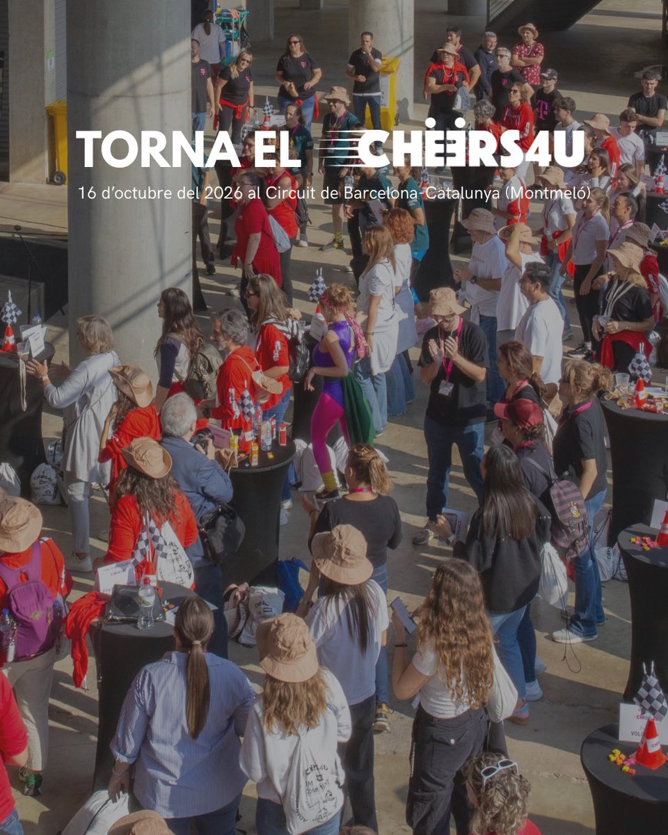 Cheers4u_'s tweet photo. 🚀  Torna el #Cheers4U26 i ja estan obertes les inscripcions!

📆 16 d’octubre de 2026
📍 Circuit de Barcelona-Catalunya

Una jornada de team building interempresarial amb valor social, reptes compartits i inclusió real. 💜

👉 Reserva la teva plaça a https://t.co/eWUstQ1z75 https://t.co/4muTGYNuYU