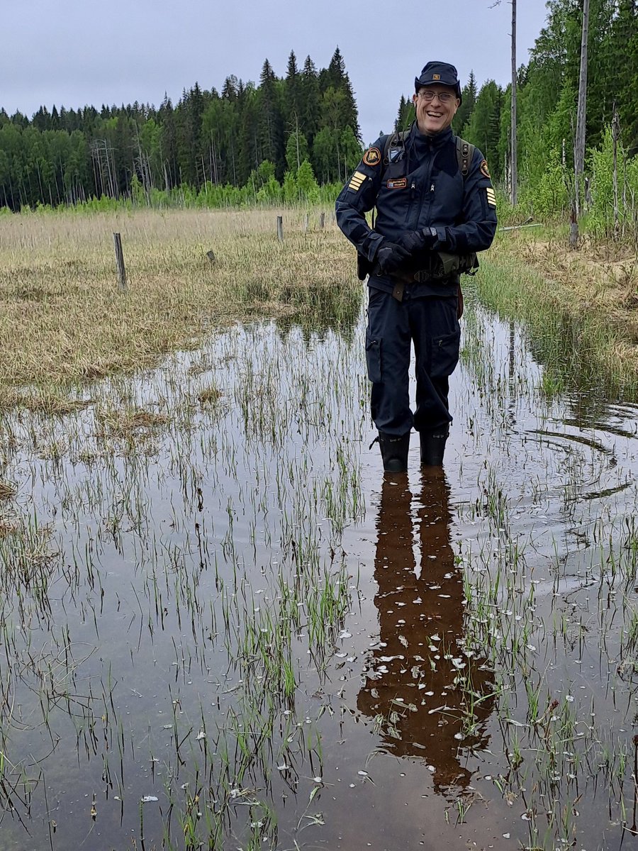 MPitkaniitty's tweet photo. Perinteinen pitkävartinen kumisaapas on meidän yleisin työjalkine. Venäjän puolella on todennäköisesti majavan pato, joka nostaa veden meidän pitkoksille. Tässä vielä hymyilyttää, hetkeä ennen kun saapas hörppäsi… https://t.co/3Ufvwa5BJJ