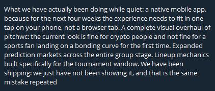 JenksEu's tweet photo. I still believe $Pitch has life. 
Nothing has changed apart from the socials being suspended and BTC price bleeding. 
They were trying to pay people at X to get their account unsuspended or at least get contact
I will wait for the app and the jackpot to roll round. 7 days. https://t.co/zaotb4NDwV