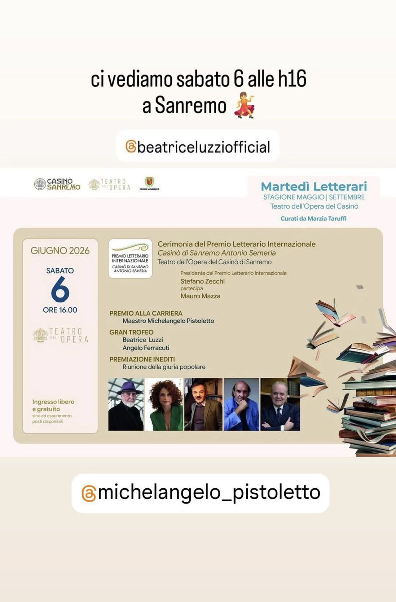 GiuntaFlavia's tweet photo. Non vedo l’ora che arrivi sabato per vederti premiata per il tuo libro “Una famiglia a due piazze”: sono molto felice, lo meriti tantissimo🥹❤️👏🏻 
#briciole #beatriceluzzi https://t.co/7Yhzi9WdKY