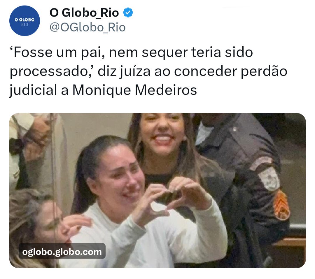 netofirm's tweet photo. "PERDÃO JUDICIAL A MONIQUE MEDEIROS".
O Brasil está cheio de analfabetos com certificado de curso superior ocupando cargos fundamentais para o funcionamento da sociedade, essa é a condenação do país. Uma "juíza" conceder perdão a CRIMINOSA por ser mulher ou homem é o fim. https://t.co/FM20G6dsEB