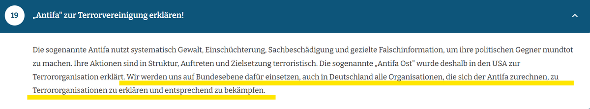 knuff37's tweet photo. @littlewisehen wenn man sich das Regierungsprogramm der #AFD anschaut, fängt es bald wieder an....
erst werden die Gerichte auf Kurs gebracht..
dann der Antifaschismus als Terrororganisation erklärt und alles was ihnen zu Links ist bekämpft...
#AFDVerbotsverfahrenJetzt... https://t.co/yQKpzZNyNo
