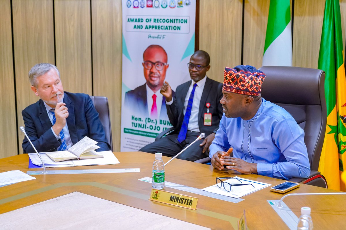 MinOfInteriorNG's tweet photo. Minister of Interior, Dr. Olubunmi Tunji-Ojo says immigration reforms have boosted transparency, security and efficiency by digitising expatriate quota and residence permit processes. He noted the reforms have reduced fraud, cut costs, improved verification and service delivery. https://t.co/oqclo7maCJ