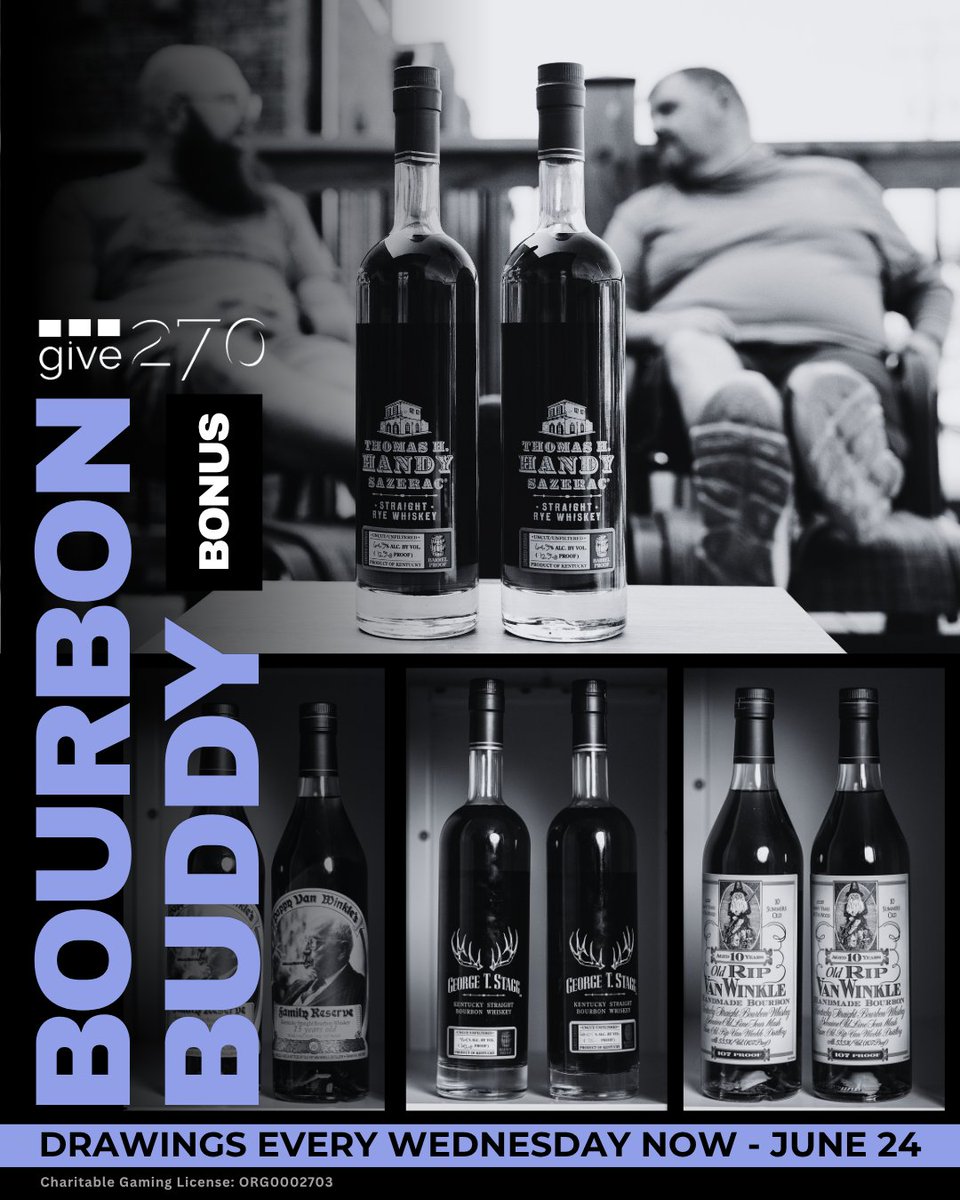 Give270's tweet photo. Didn't win last night? You know what that means! You get another chance next week!

Next Wednesday at 8 PM EST, we are drawing another week of Whiskey Wednesday! Ultimate Round Prize is drawn on 6/24 at 8 PM EST!

Click https://t.co/750xCyC1Bx to grab yours before we draw!
#give270 #whiskeywednesdays #buffalotrace #bourbonbuddy