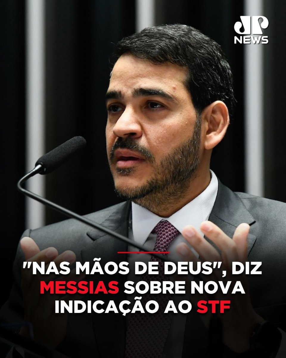 JovemPanNews's tweet photo. Cotado para uma nova indicação ao STF, o advogado-geral da União, Jorge Messias, afirmou que seu futuro será definido por Deus e pelo presidente Lula.
Durante participação na Marcha para Jesus, em São Paulo, Messias disse que aprendeu a "colocar a vida nas mãos de Deus" ao comentar a possibilidade de voltar a ser indicado para uma vaga na Suprema Corte.
O ministro também relembrou a rejeição de seu nome pelo Senado em abril e afirmou que aguardará uma eventual decisão do presidente da República sobre uma nova indicação.

📺 Confira na JP News 
📌 Siga o nosso perfil @jovempannews

#JorgeMessias #STF #AGU #Lula #Brasília #Judiciário #Brasil