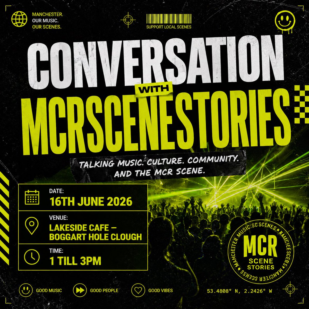 LakesideCafeBHC's tweet photo. Really excited to welcome McrSceneStories to Lakeside Cafe for a chat about music, clubs and rave adventures on Tuesday 16th June.  1pm till 3pm. 

Please book your place as numbers are limited. 

❤️ https://t.co/AxO39vntZt