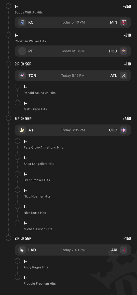 BreakRoomBet's tweet photo. Built a little DraftKings lotto. 🎟️

Every leg is just 1 hit.

Sounds easy until it’s not.

Let’s ride. 🍀🔥⚾️ https://t.co/vfXojRm6CD