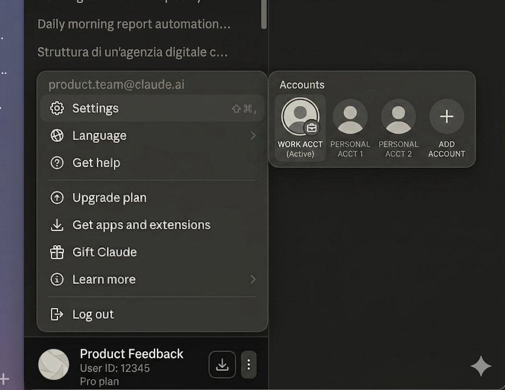 granatavalentin's tweet photo. Anyone else using Claude Pro with separate work and personal accounts?
No multi account switcher means juggling browsers just to switch between the two.
Please make it happen @AnthropicAI !
#Claude #ClaudePro #FeatureRequest https://t.co/7IN5lIRomi