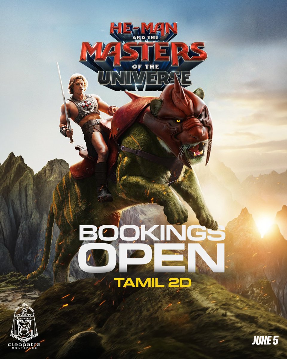 CleopatraMultip's tweet photo. The world of Eternia is ready to welcome you ⚔️🔥
#HeManAndTheMastersOfTheUniverse in Tamil 2D from today 💥

An adventure the whole family can enjoy ✨
#CleopatraMultiplex

@sonypicsfilmsin https://t.co/KQEb6y1Ck4