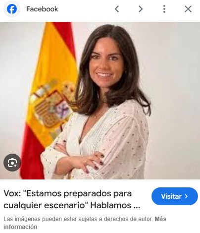 JulianMaciasT's tweet photo. Otra de las fotos supuestamente suyas con una bandera de fondo de España es sacada de una noticia con la imagen de la portavoz de VOX. https://t.co/0taEG4k55g