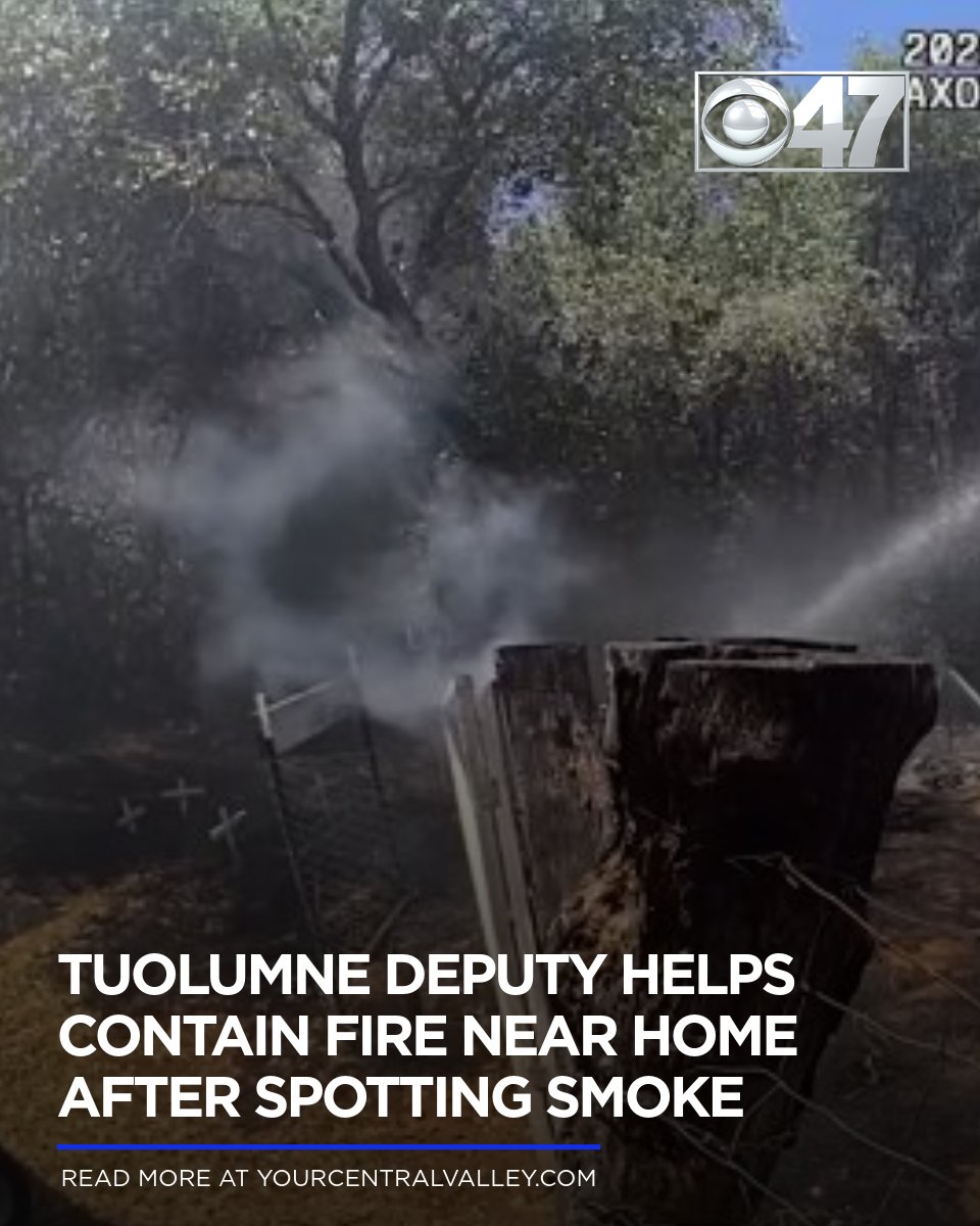 CBS47's tweet photo. A Tuolumne County sheriff’s deputy helped stop a fire from spreading near a home after spotting smoke while responding to an unrelated call, according to the Tuolumne County Sheriff’s Office.

FULL STORY: https://t.co/fjIDKRsVLj https://t.co/9rF3TfuKmI