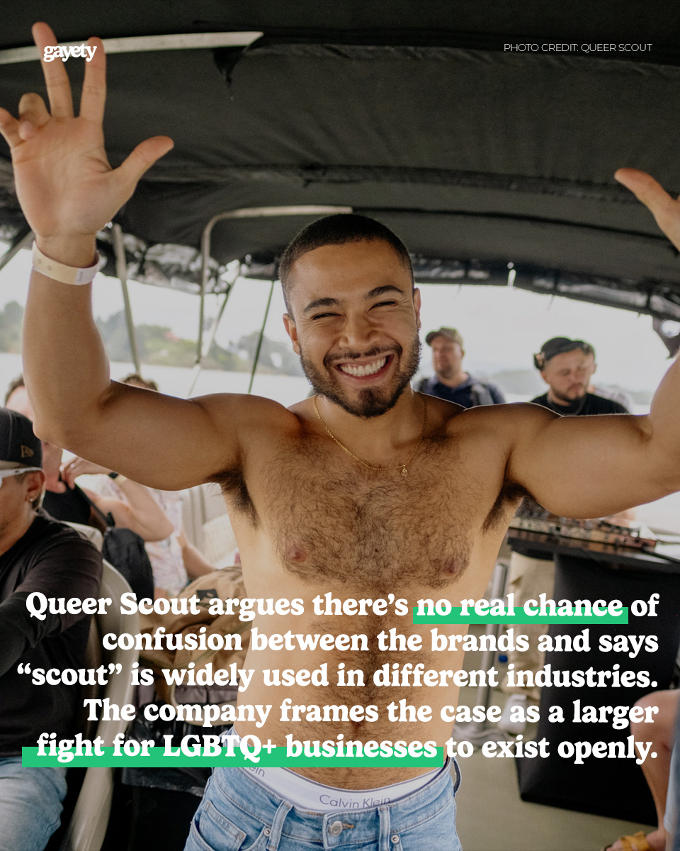 gayety's tweet photo. A federal trademark fight is turning into something bigger. Queer Scout just filed its response to Scouting America’s lawsuit on the first day of Pride Month, and says the case isn’t only about a name, but whether LGBTQ+ businesses can exist openly and visibly.

🔗⁠: https://t.co/1UmXpmHUk3