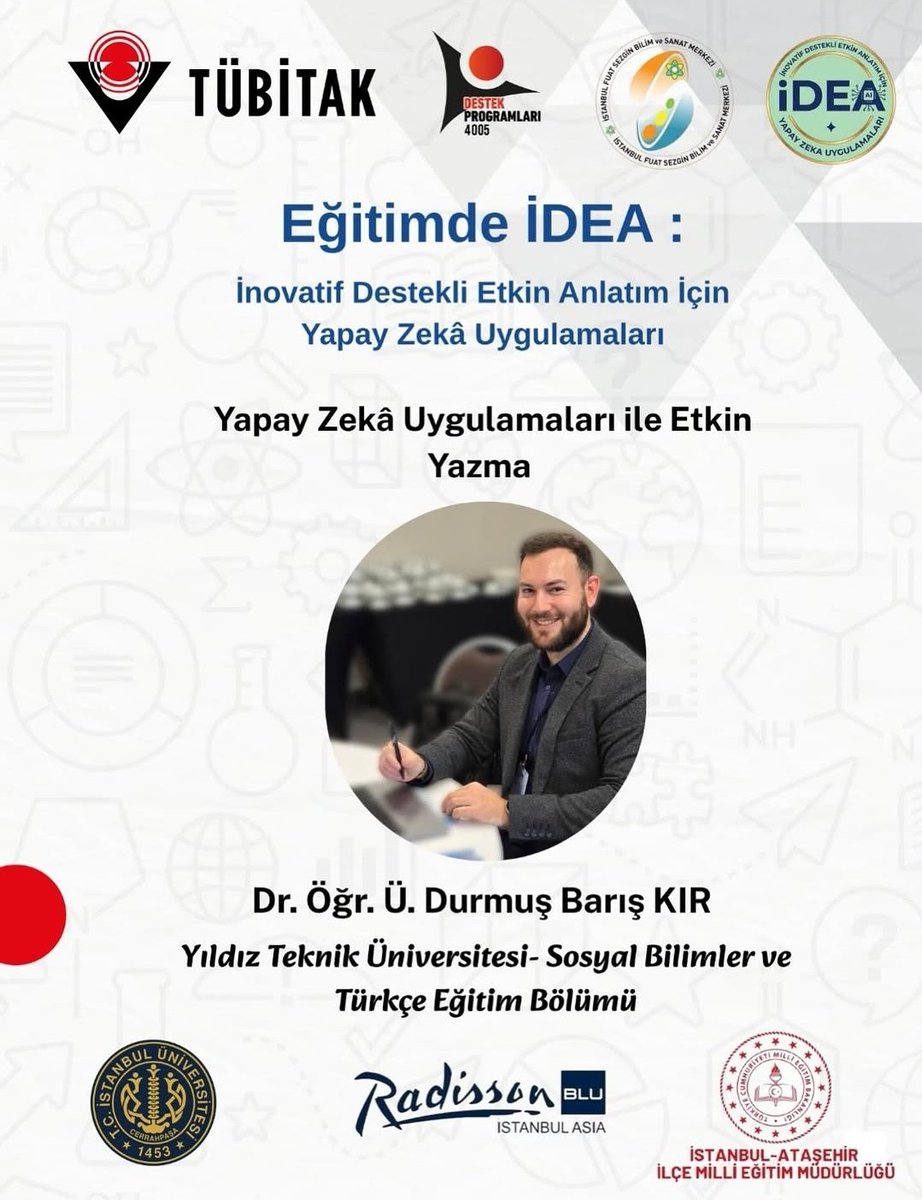drdbariskir's tweet photo. Bugün Eğitimde İDEA TÜBİTAK Projesi kapsamında Radisson Blu Otel Ataşehir'de Bilsem öğretmenleriyle güzel bir eğitim gerçekleştirdik. Yapay zekâ uygulamaları ile nasıl etkin konuşma ve yazma etkinlikleri gerçekleştireceğimizi tartıştık. https://t.co/n01ogDOO8m