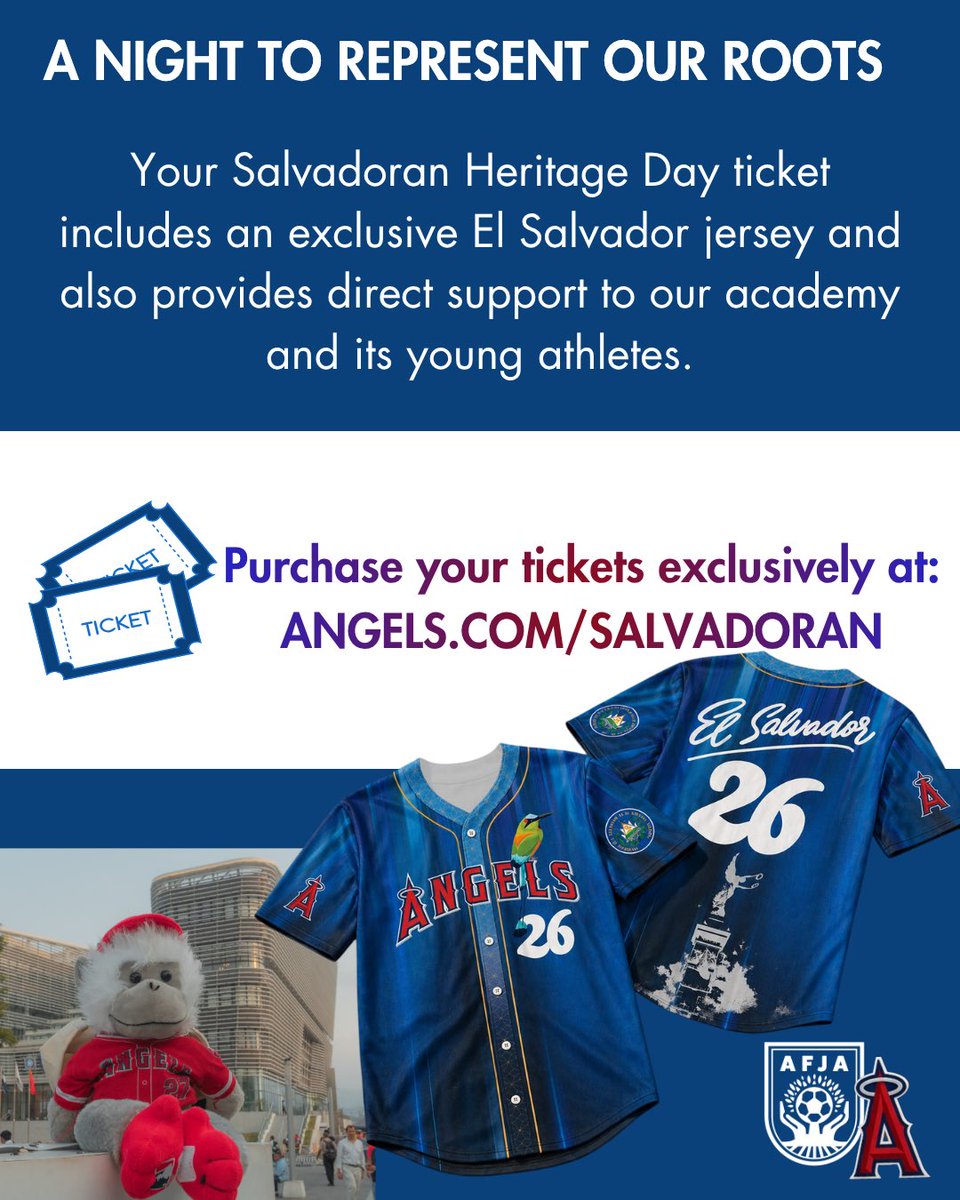 AFJAES's tweet photo. We’re back at @Angels on June 28th for Salvadoran Heritage Day! 🇸🇻

https://t.co/3ia5Z0e6IX https://t.co/O50TMJjnQ0